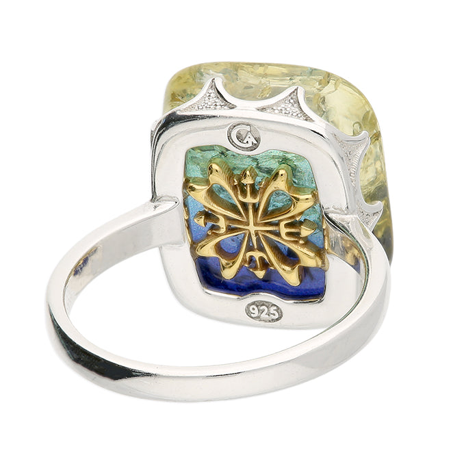 Sterling Silver Green Amber Cushion Ring rear
