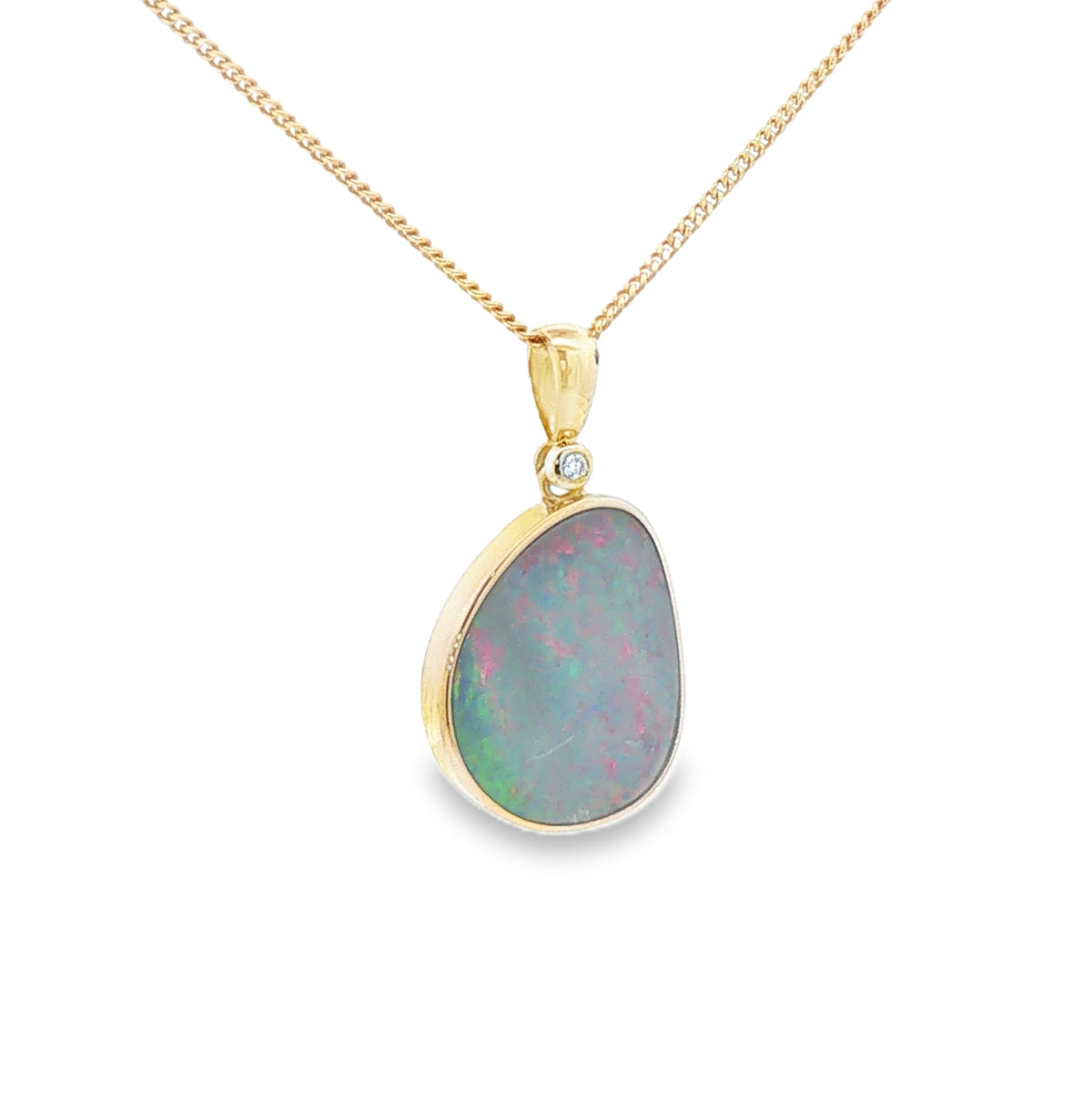 Opal & Diamond Necklace 9ct Yellow Gold SIDE