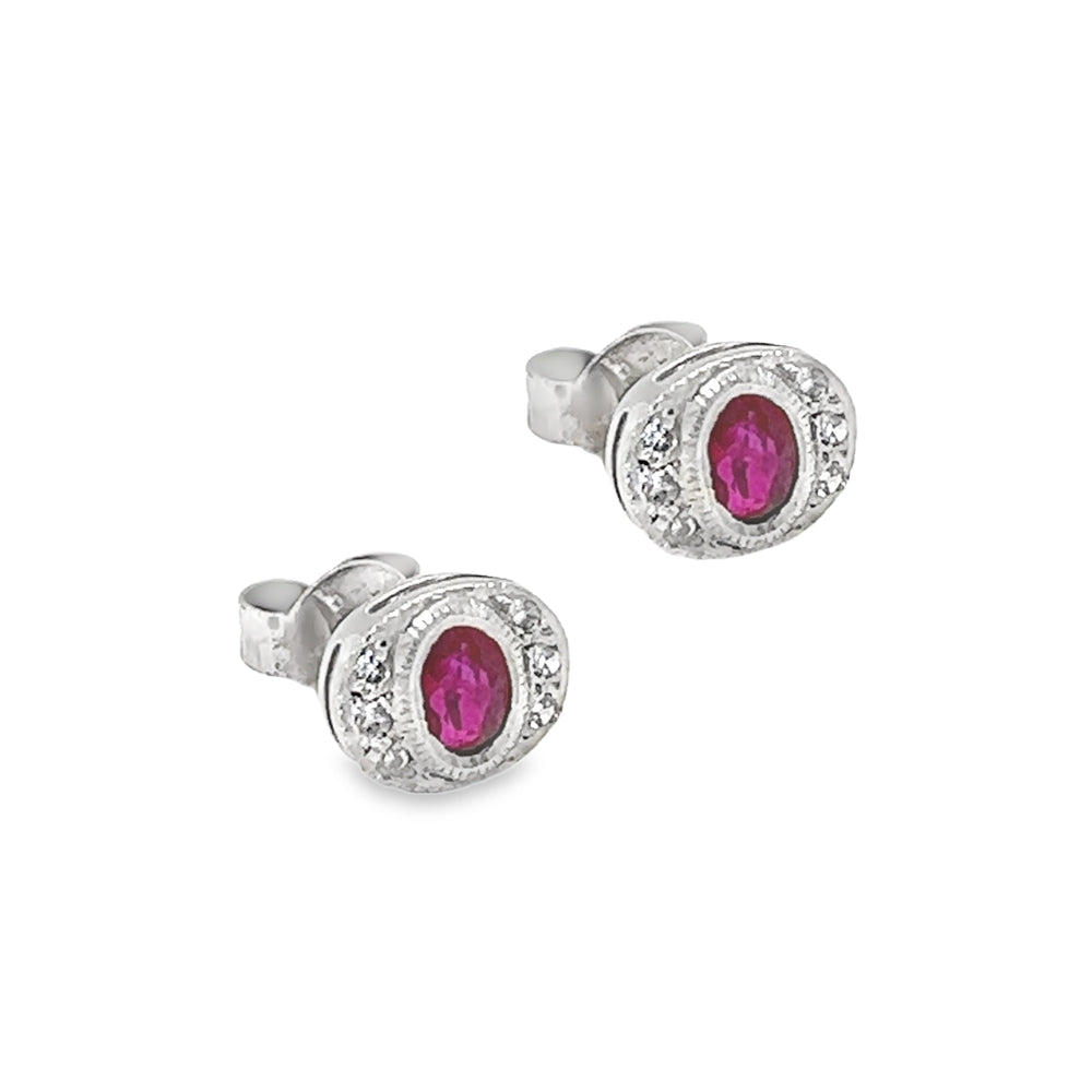 9ct White Gold Ruby & Diamond Deco Style Earrings side