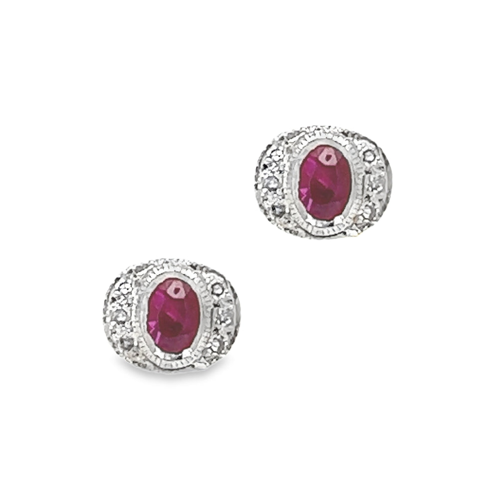9ct White Gold Ruby & Diamond Deco Style Earrings
