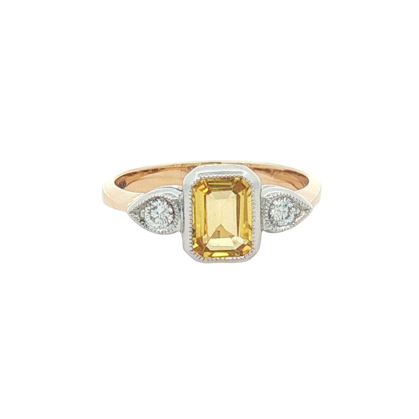 Yellow Sapphire & Diamond Trilogy Ring 9ct Gold