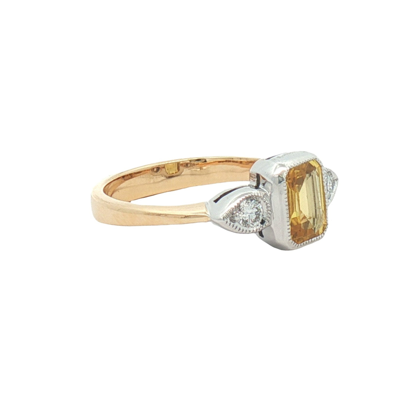 Yellow Sapphire & Diamond Trilogy Ring 9ct Gold side