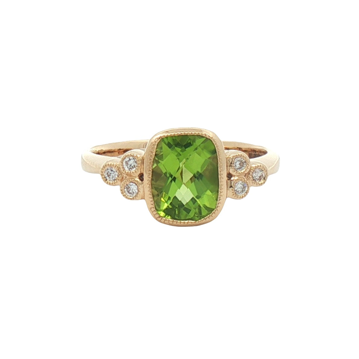 Cushion Peridot & Diamond Ring 9ct Gold