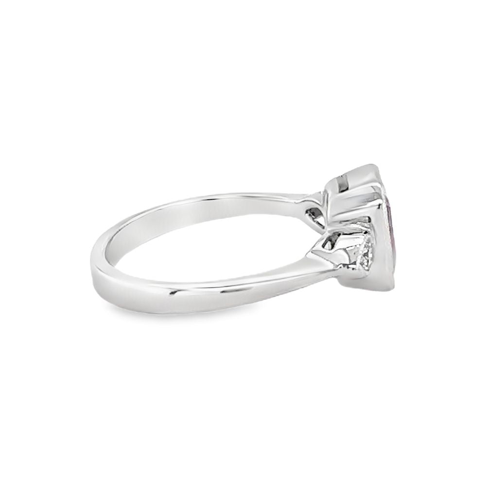 Pink Morganite & Diamond Octagonal Trilogy Ring 9ct White Gold side