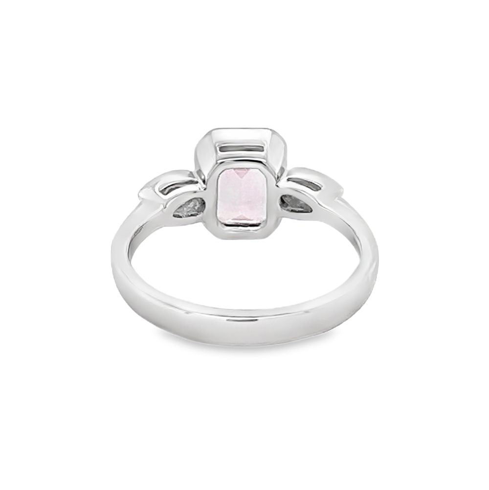 Pink Morganite & Diamond Octagonal Trilogy Ring 9ct White Gold rear
