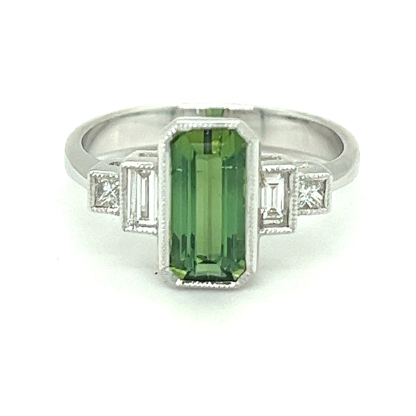 Green Tourmaline & Diamond Ring 18ct White Gold