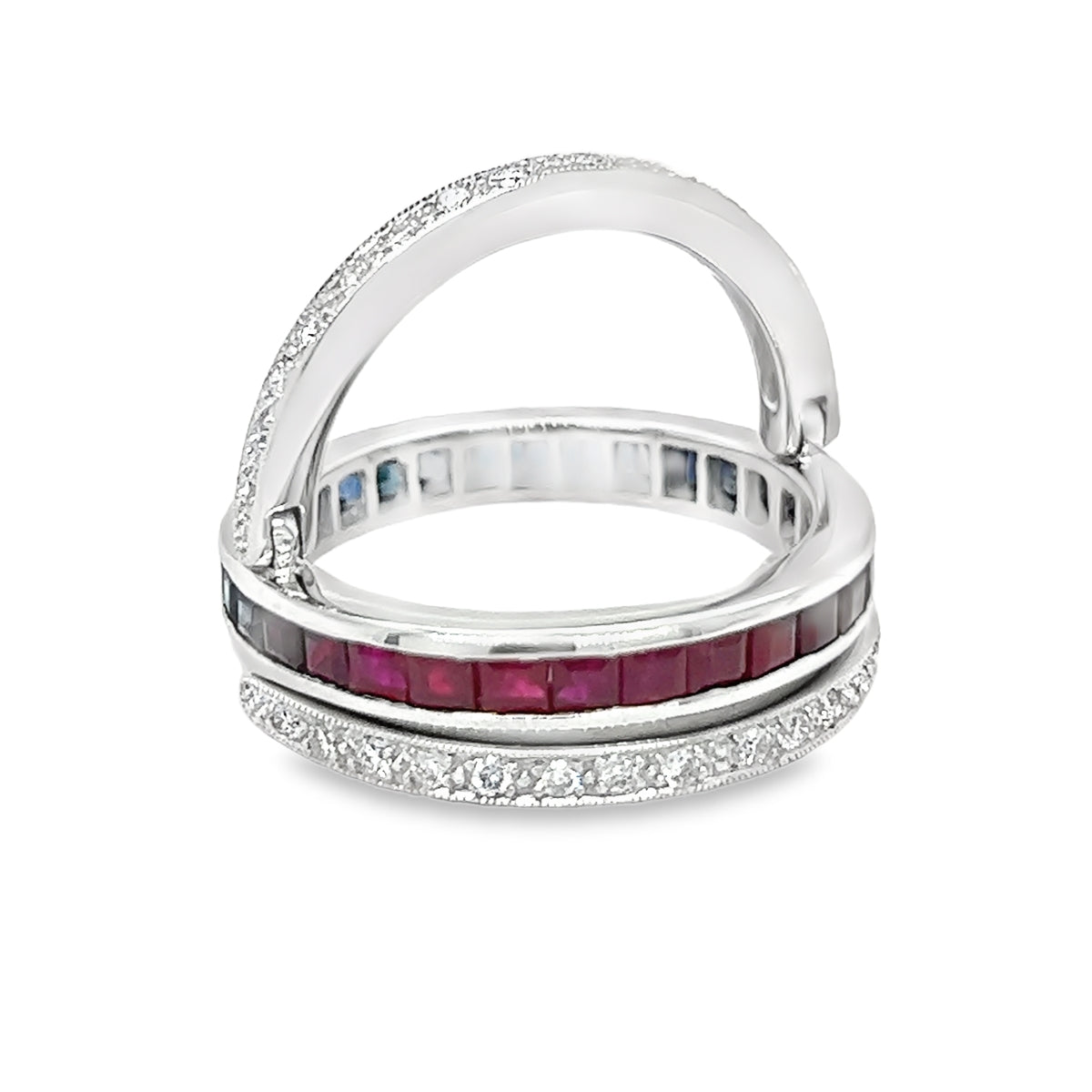 Sapphire, Diamond & Ruby Swivel Ring 18ct White Gold