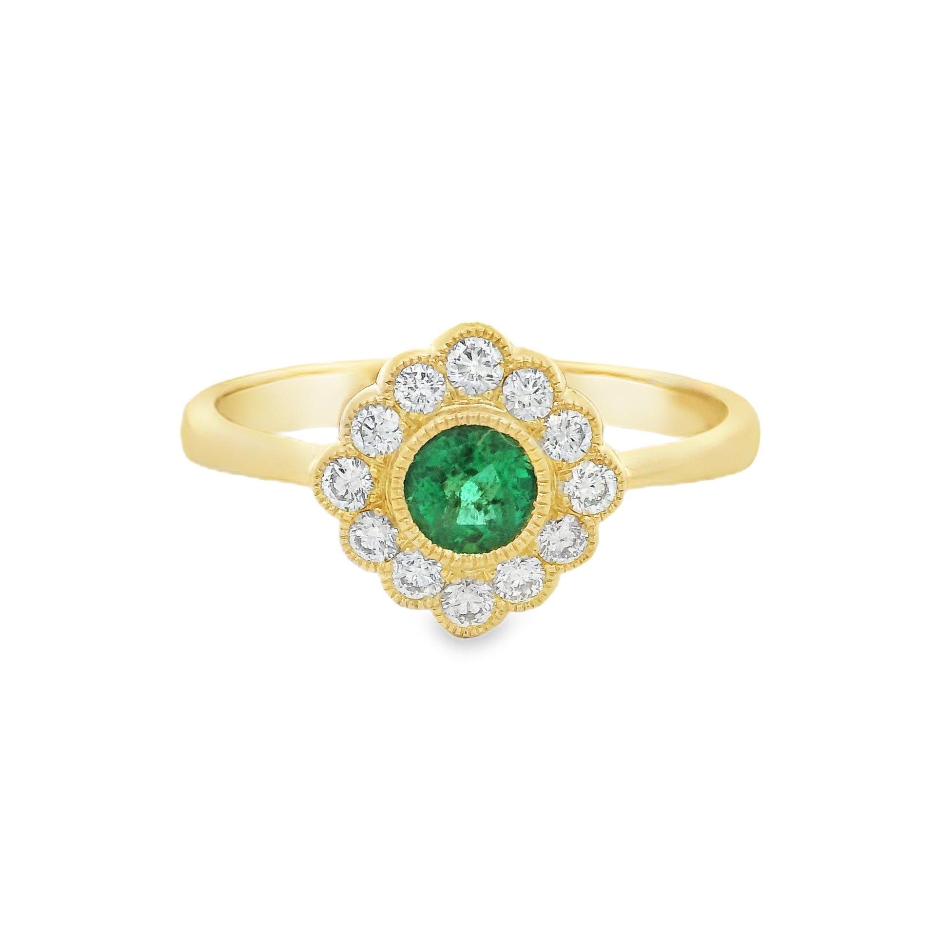 Emerald & Diamond Cluster Ring 18ct Yellow Gold