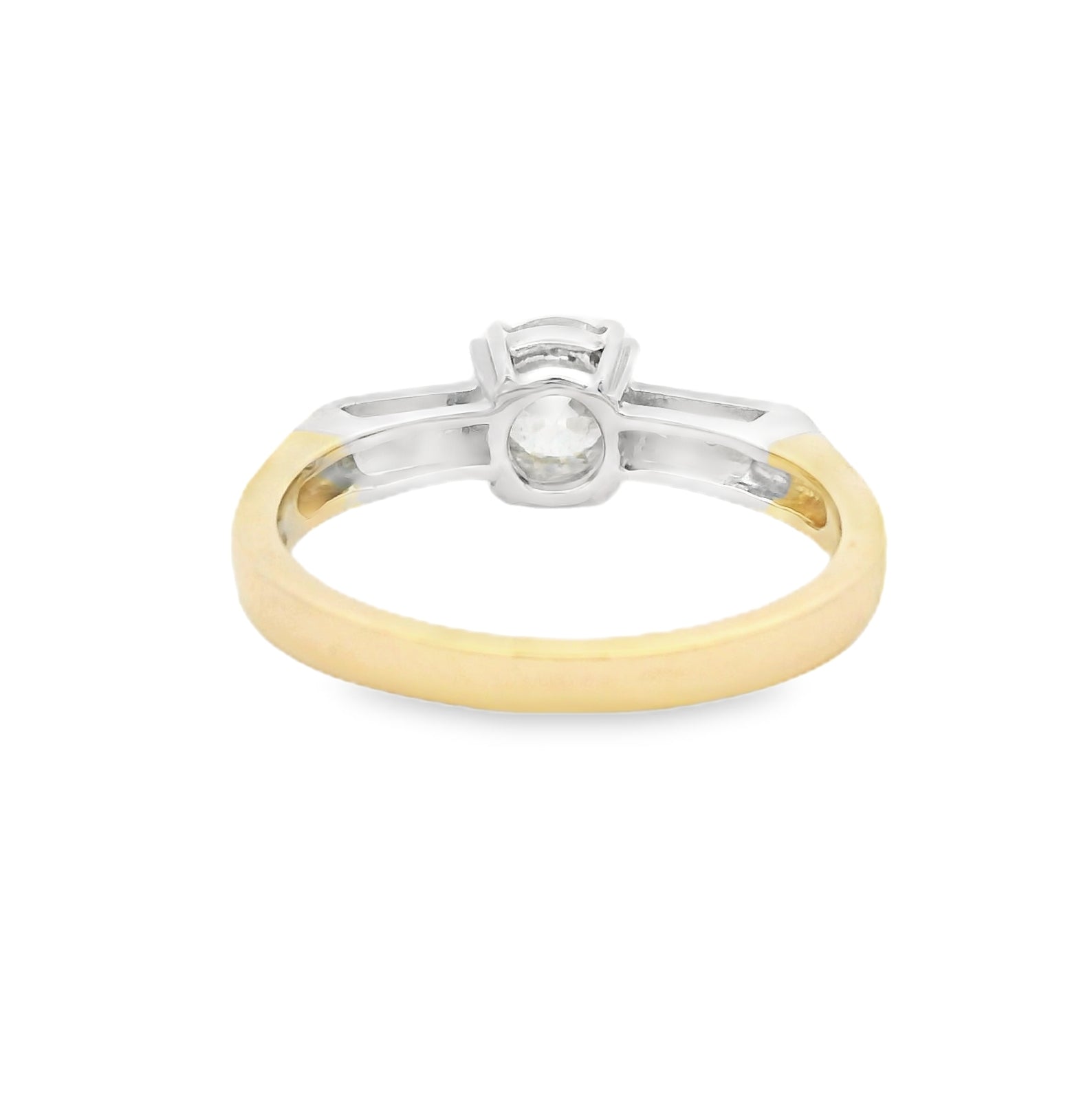 Solitaire Old Cut Diamond Ring Diamond Set Shoulders 18ct Yellow Gold REAR