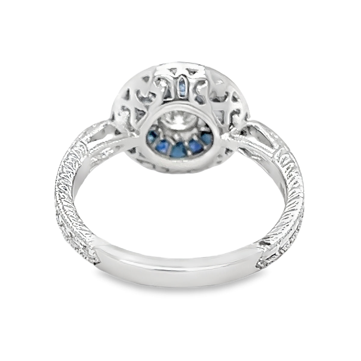 Sapphire & Diamond Deco Style Round Cluster Ring 18ct White Gold rear