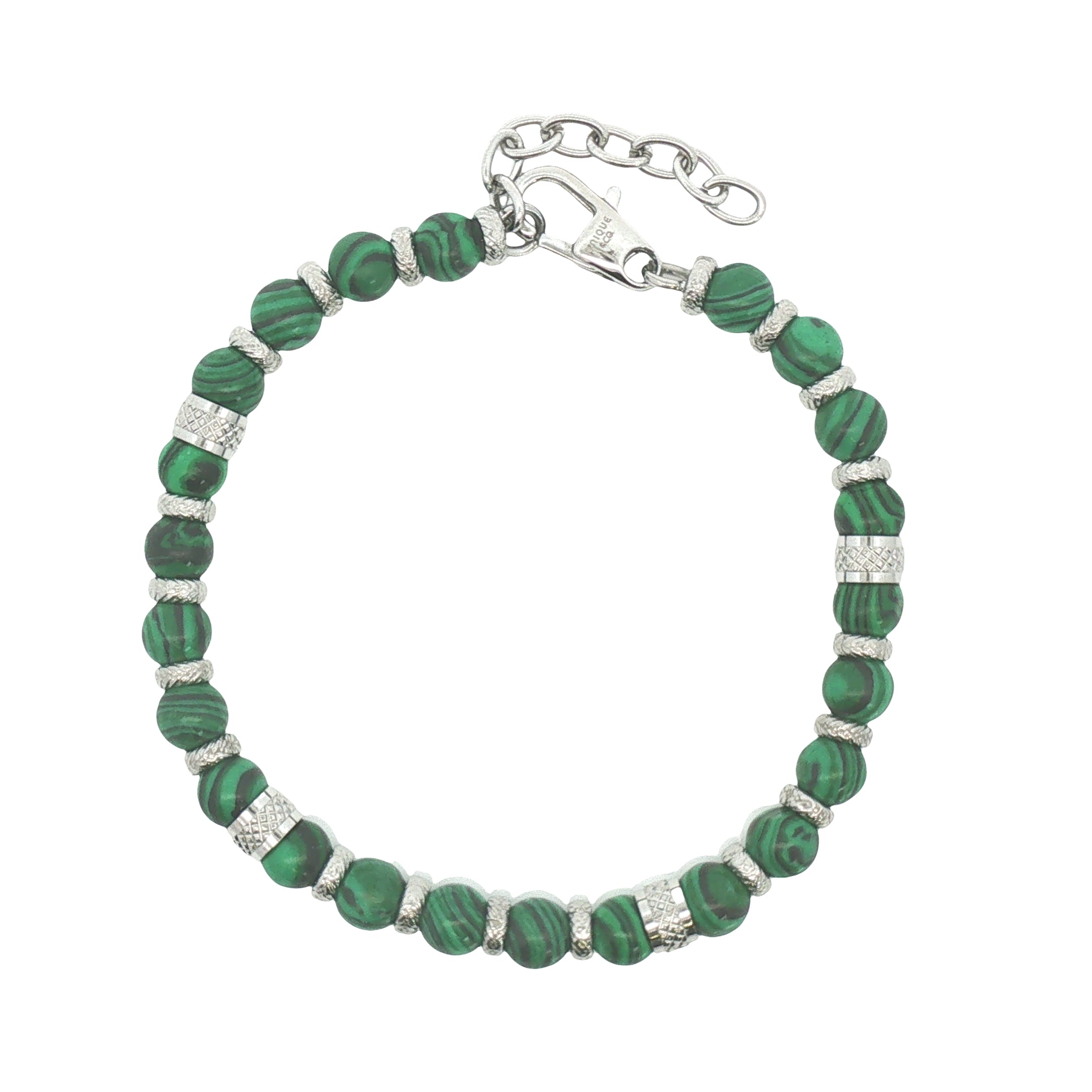 Unique & Co Men's Steel & Malachite Bead Bracelet LAB-293