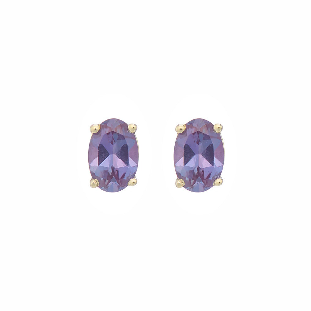 9ct Gold Oval Lab Grown Alexandrite Stud Earrings