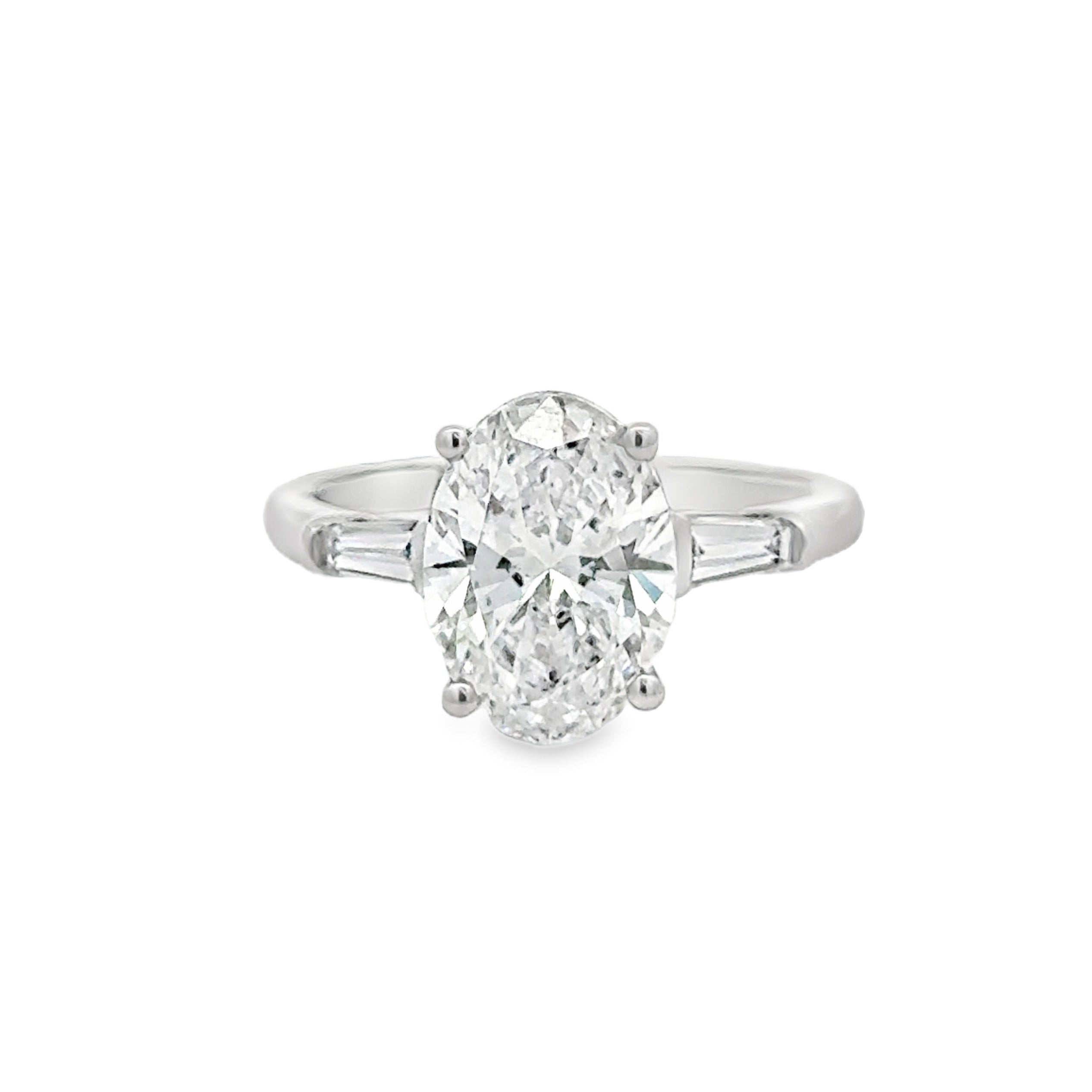 Platinum Solitaire Oval Lab Grown Diamond Engagement Ring 3.30ct