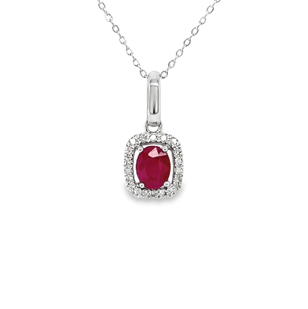 9ct White Gold Ruby & Diamond Pendant