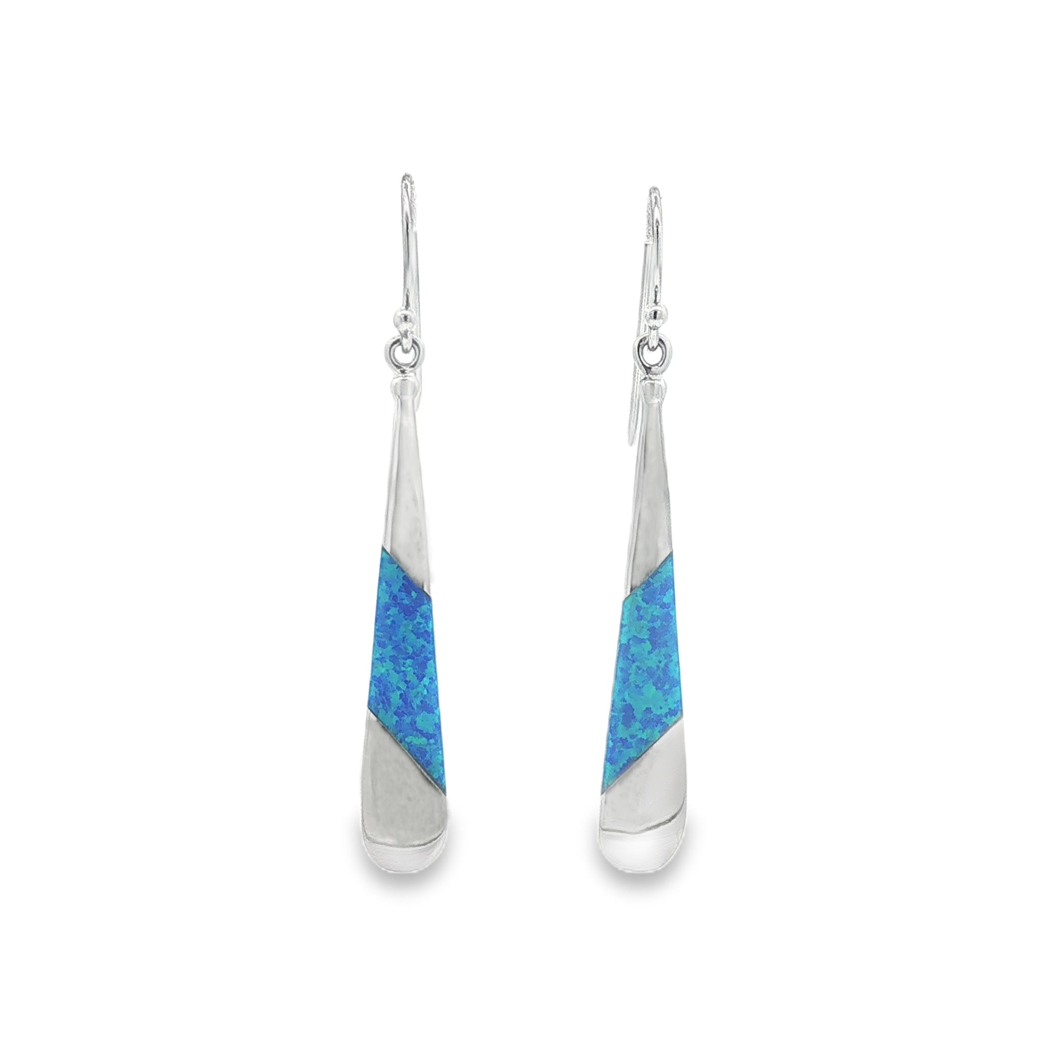 Sterling Silver Created Opal Long Drop Earrings