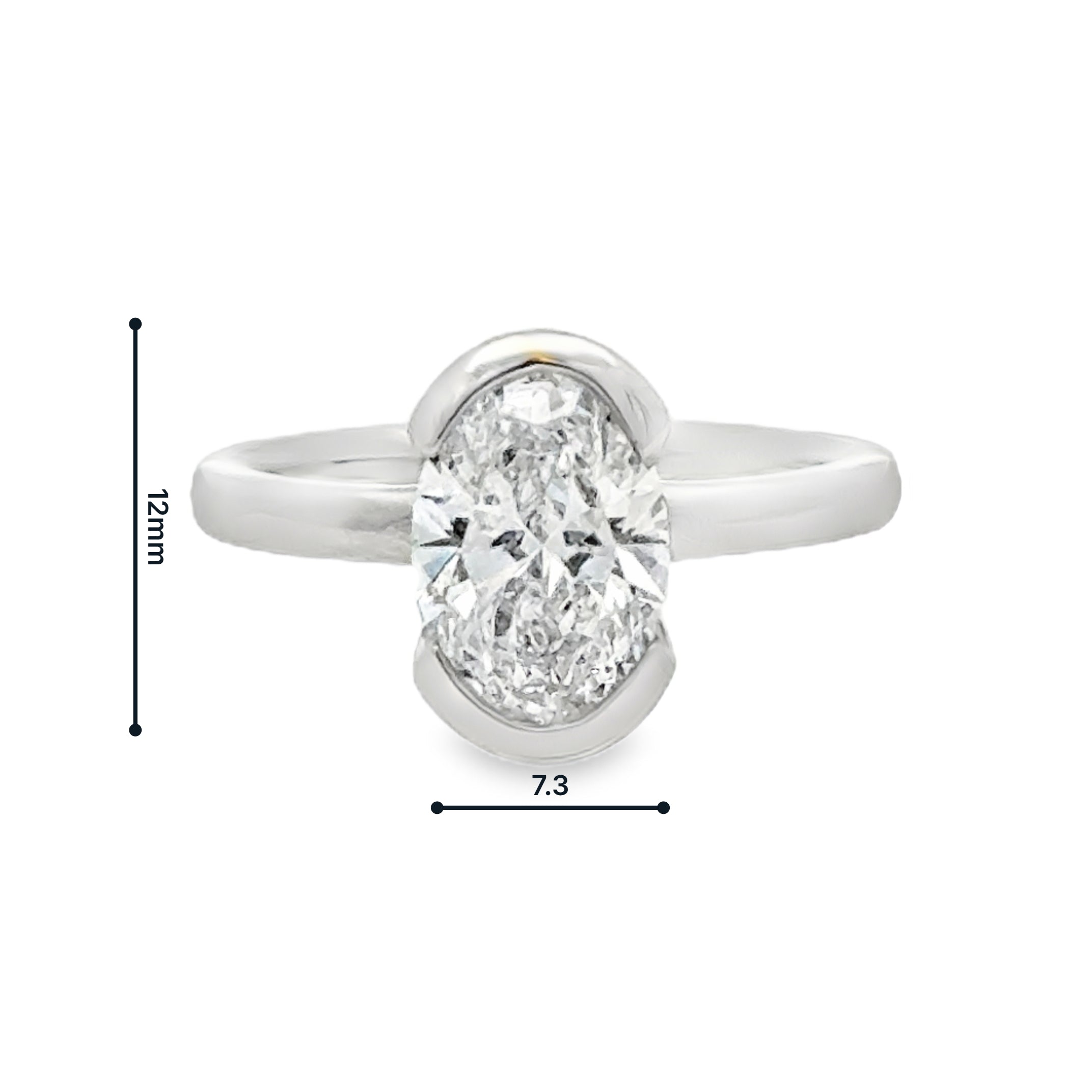 Lab Grown Diamond Oval Cut 2.04ct Solitaire Ring Platinum measurements