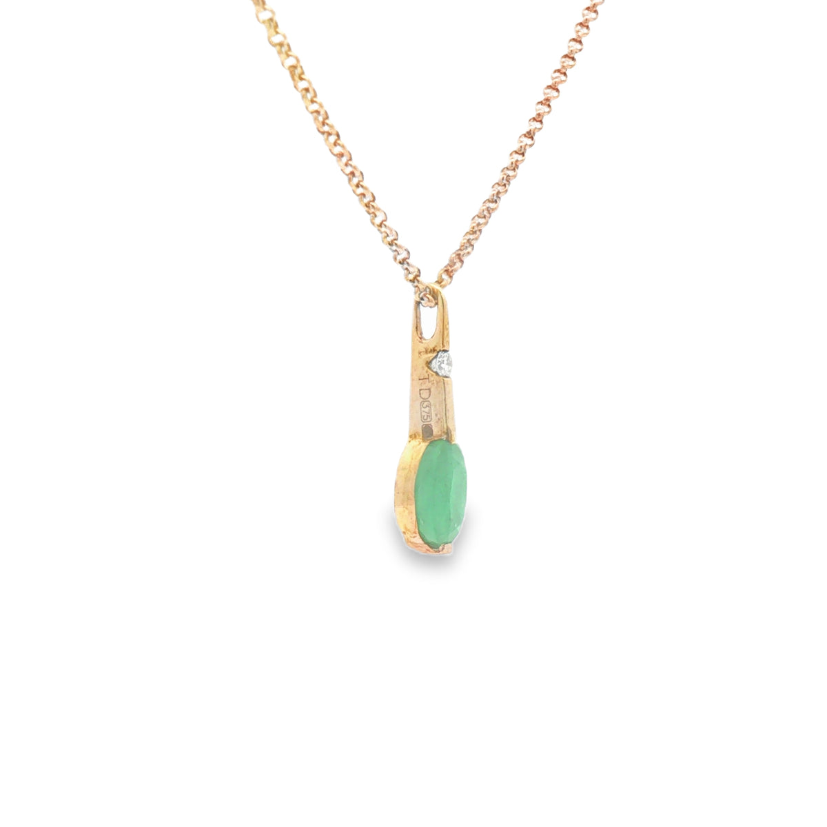 9ct Gold Oval Emerald & Diamond Bar Pendant side