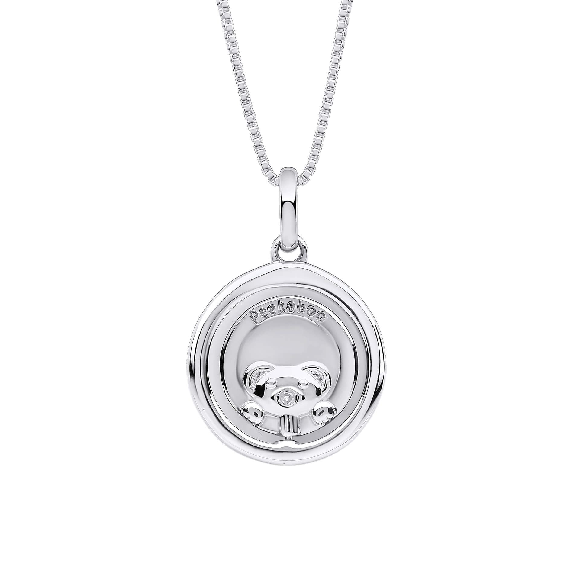 D for Diamond Childs Diamond Teddy Bear Peekaboo Spinning Pendant back