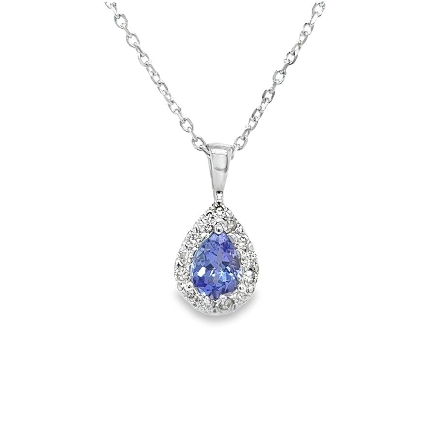 9ct White Gold Pear Tanzanite & Diamond Pendant