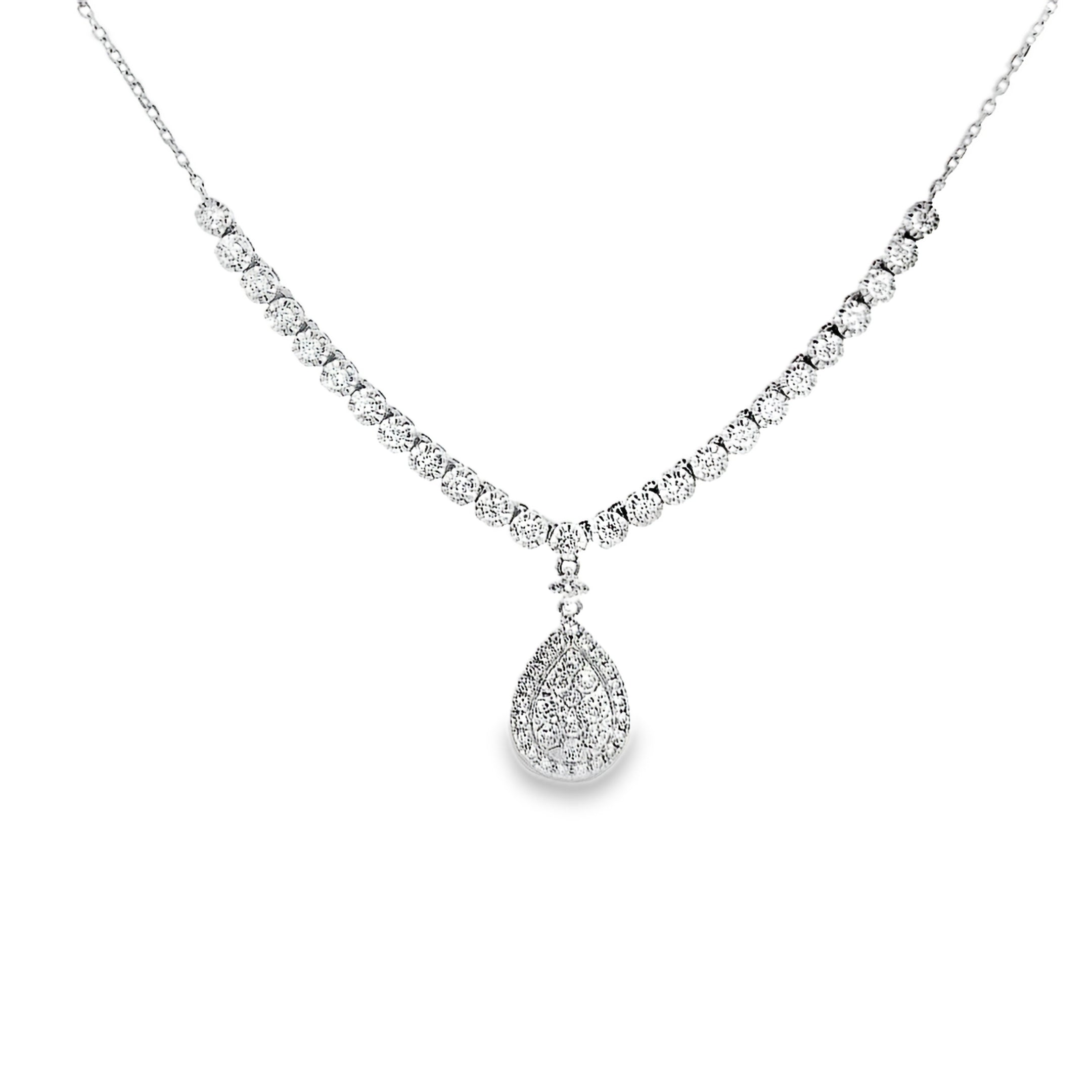 18ct White Gold Teardrop Diamond Cluster Necklace 0.58ct