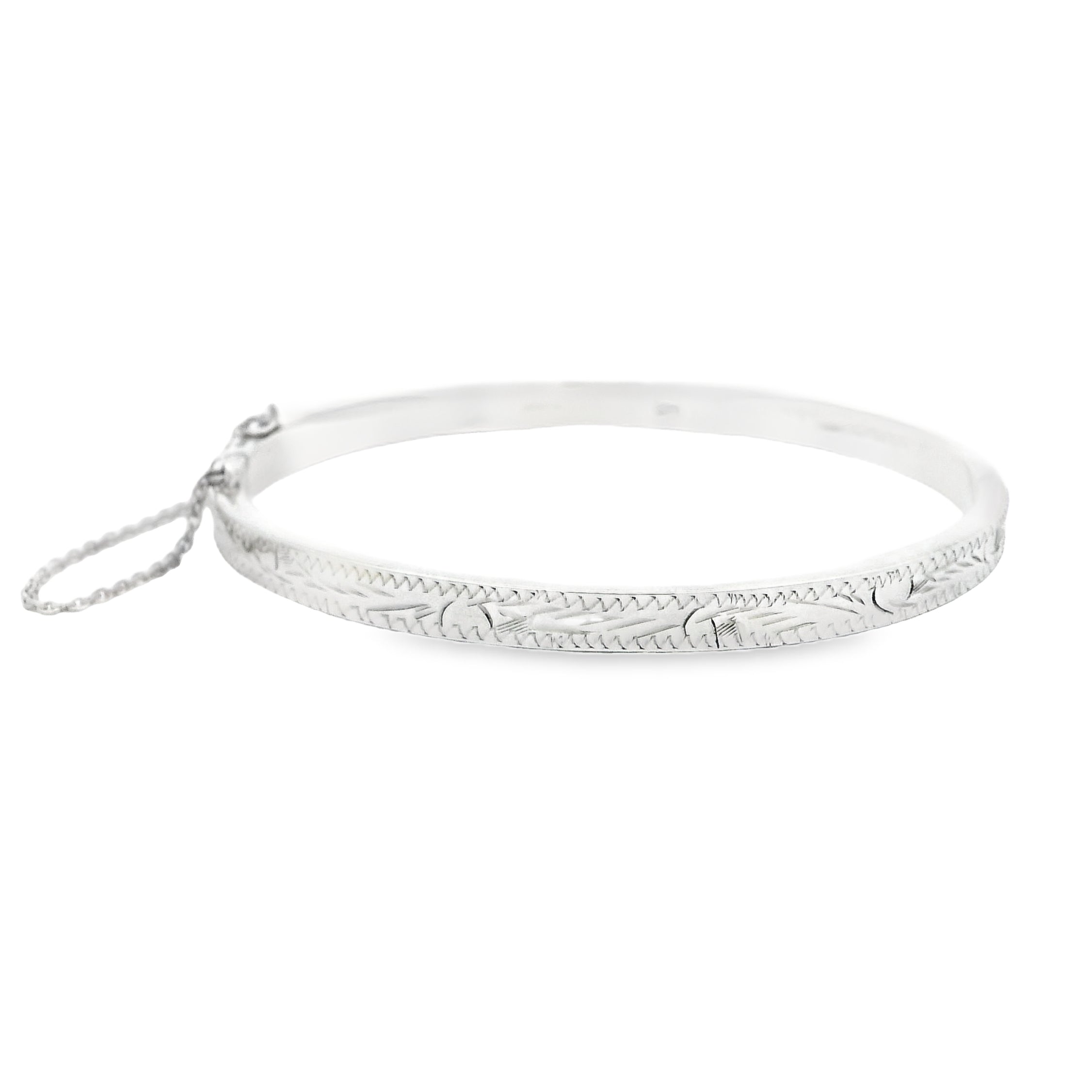 Silver 5mm Engraved Hinged Bangle