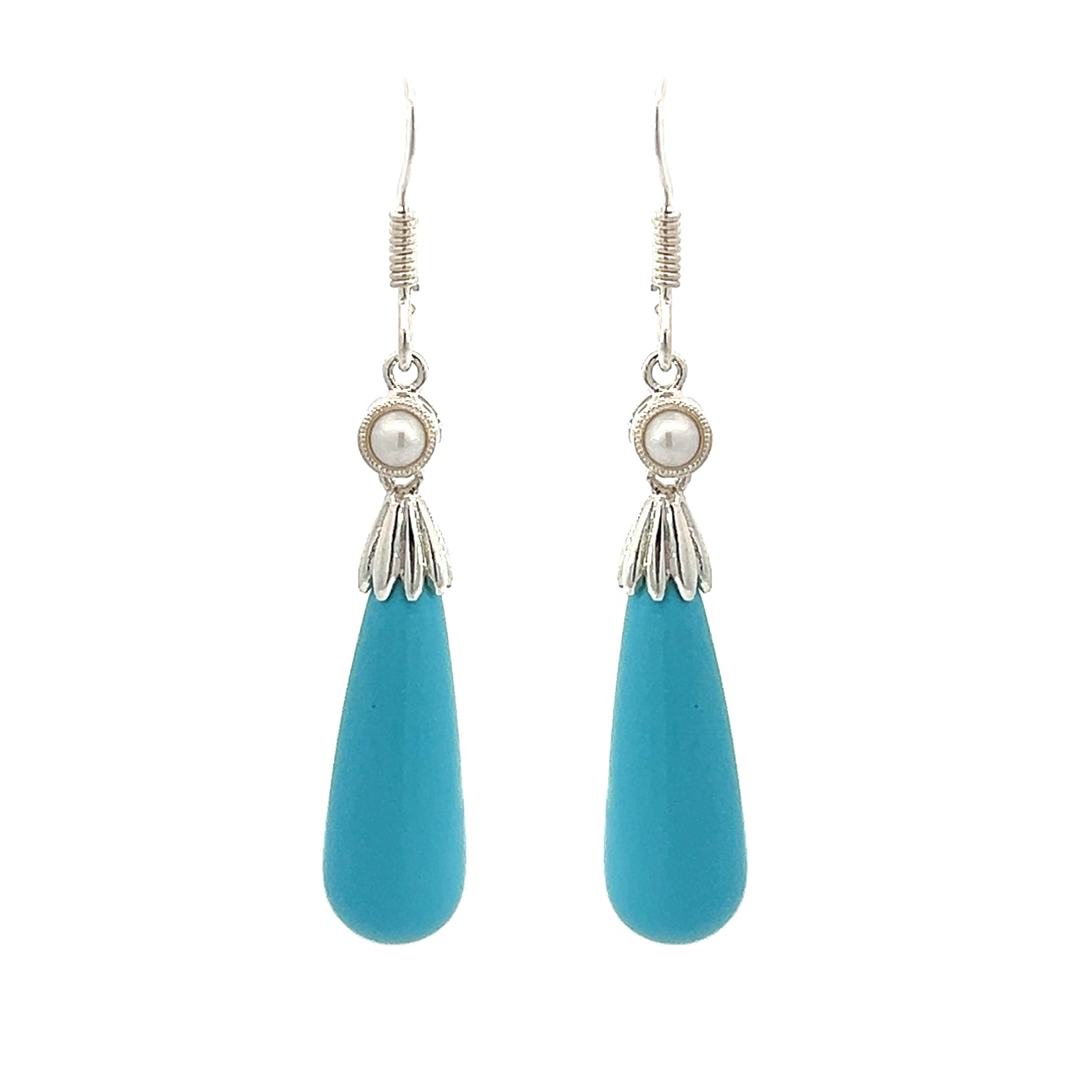 Silver Turquoise & Pearl Drop Earrings