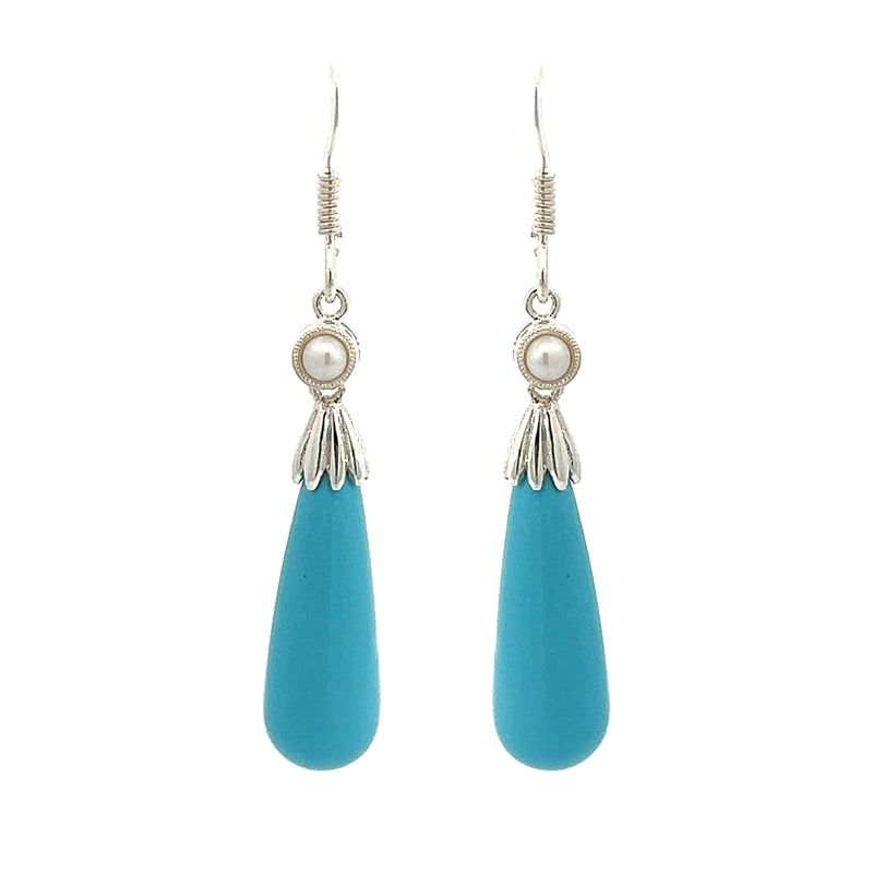 Silver Turquoise & Pearl Drop Earrings