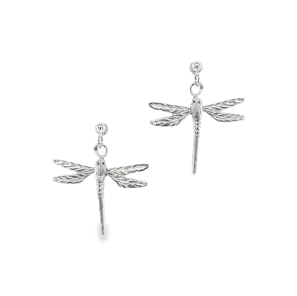 Silver Dragonfly Drop Earrings
