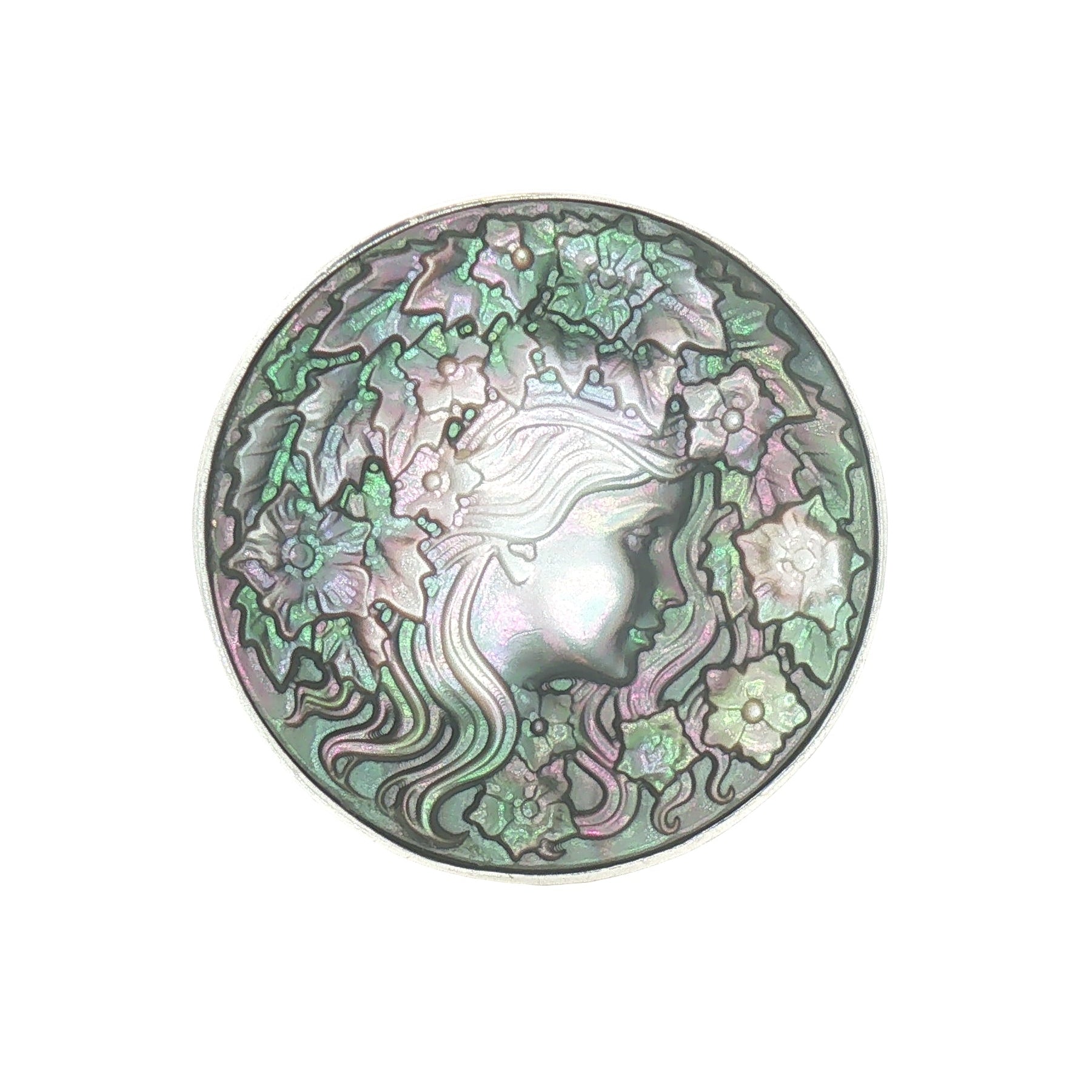 Sterling Silver Nouveau Carved MOP Brooch/Pendant