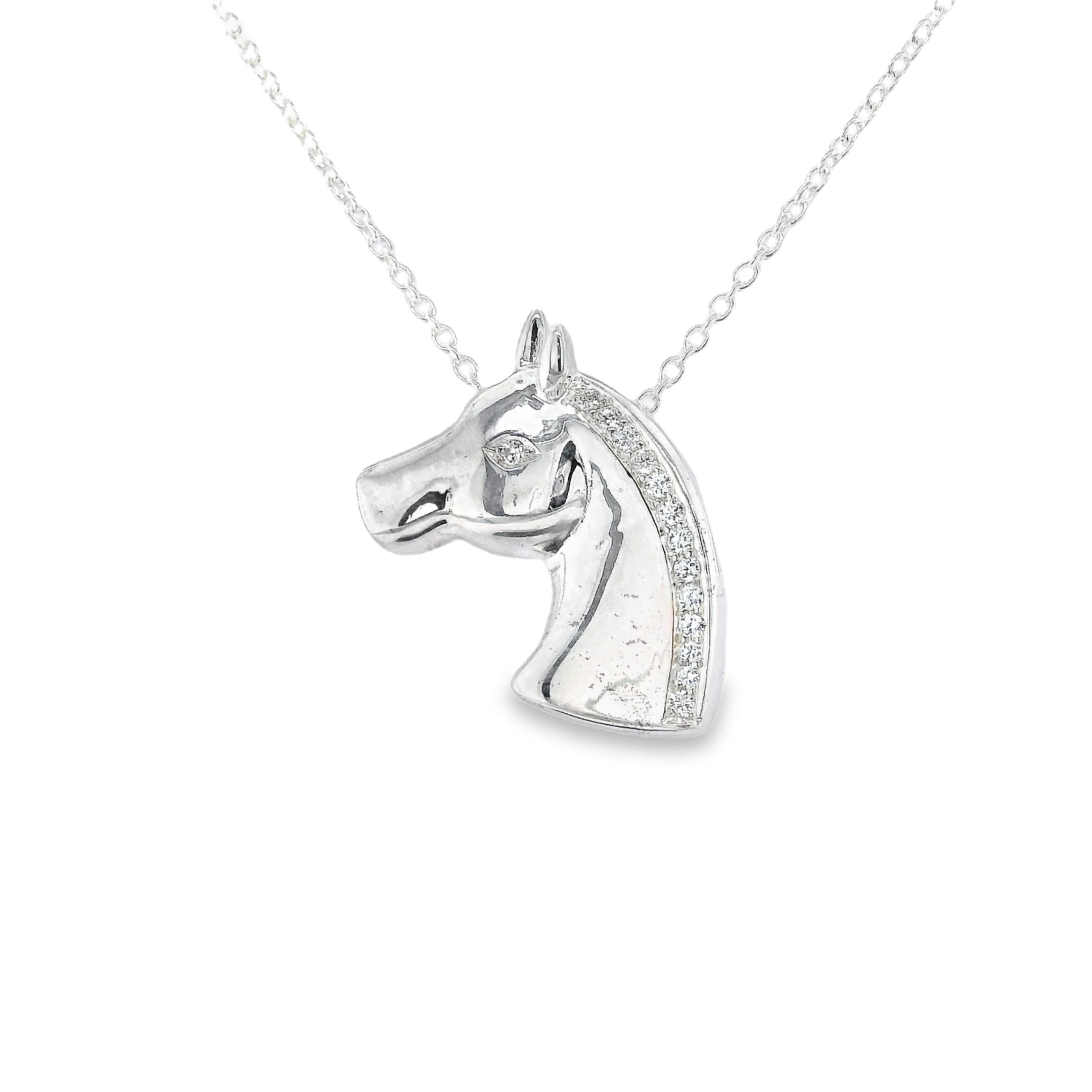 Sterling Silver CZ Horse Head Necklace