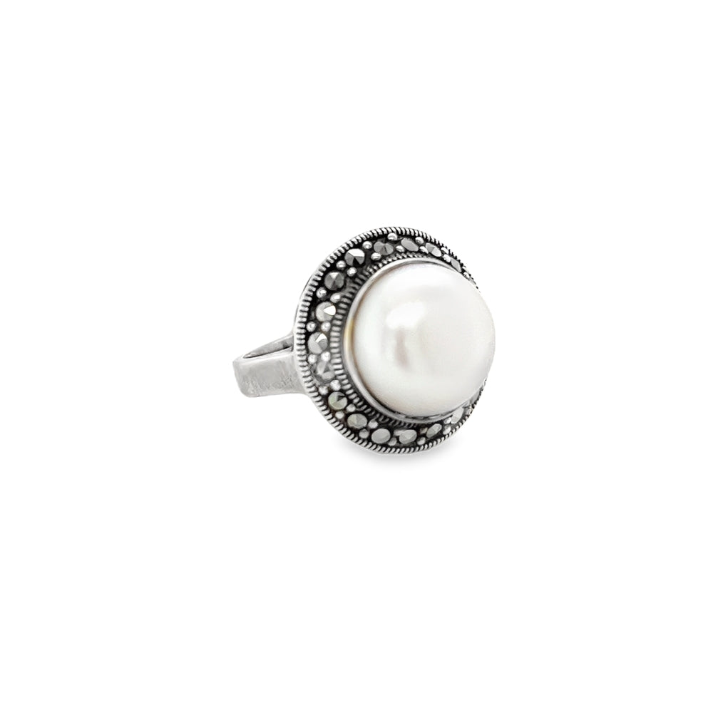 Silver Marcasite & Pearl Ring