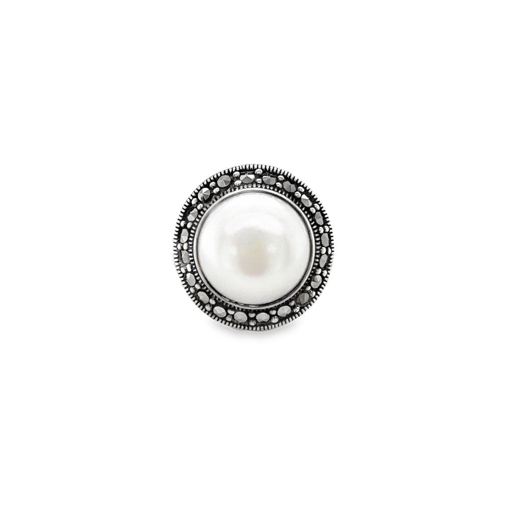 Silver Marcasite & Pearl Ring