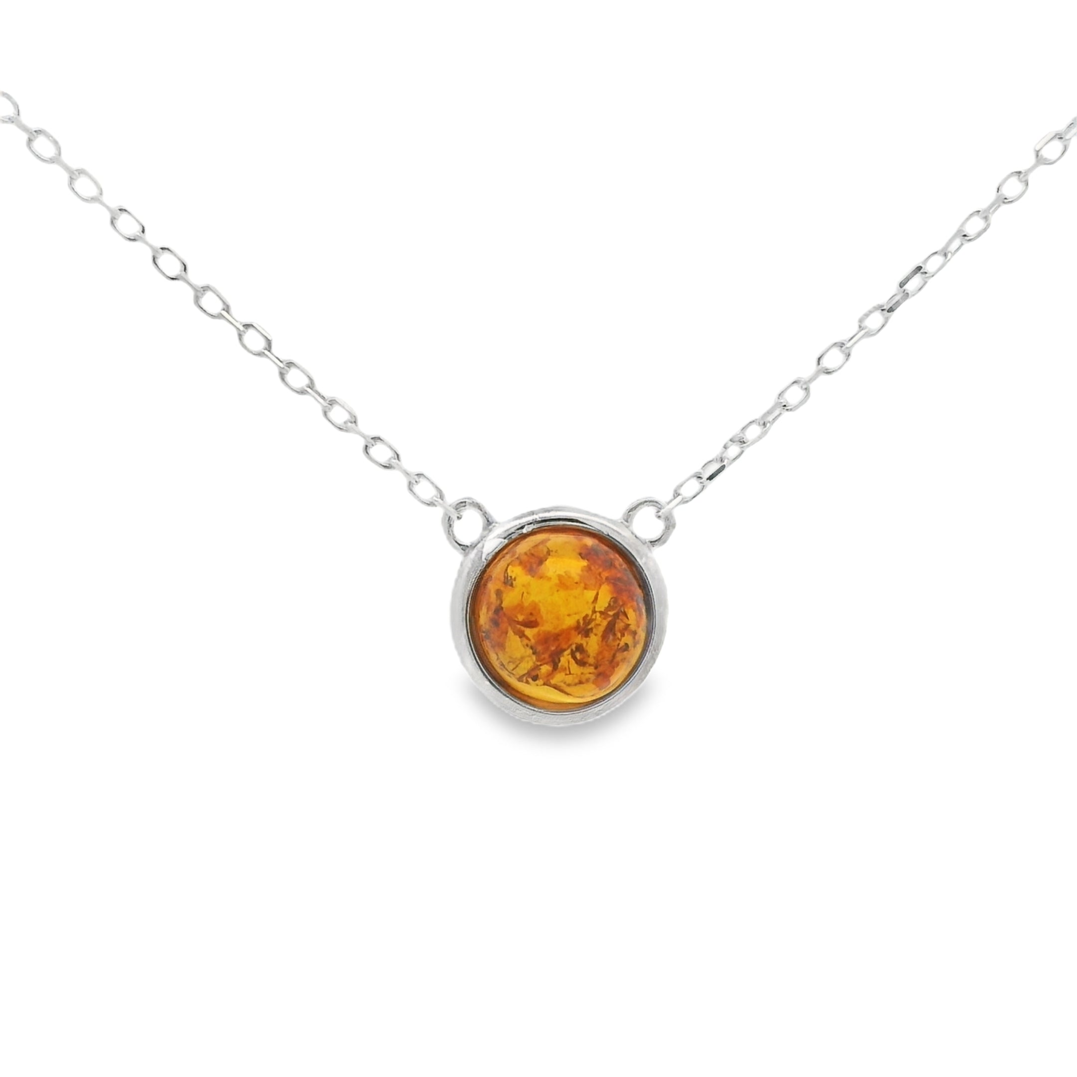 Silver Small Round Amber Pendant