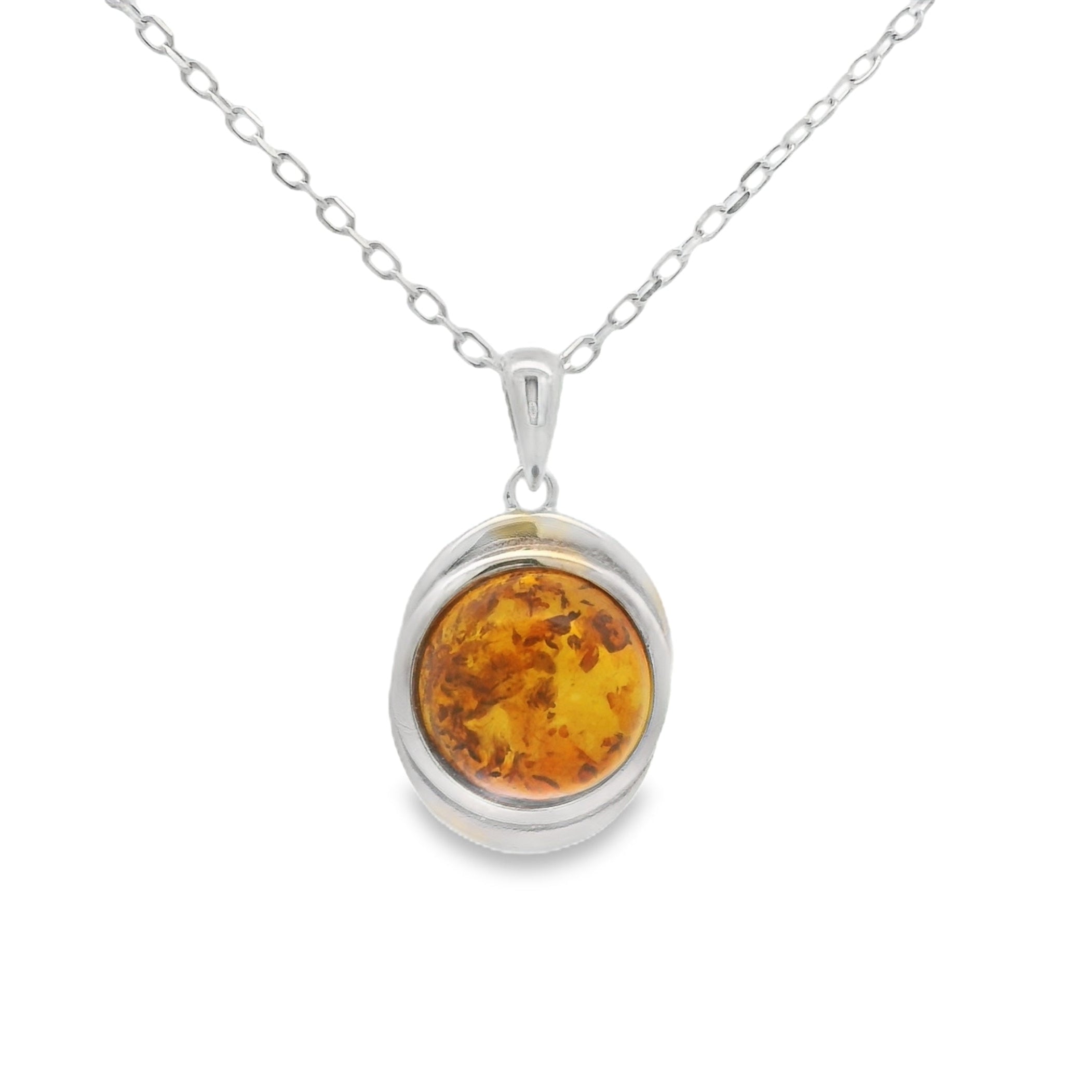Silver Round Amber Pendant