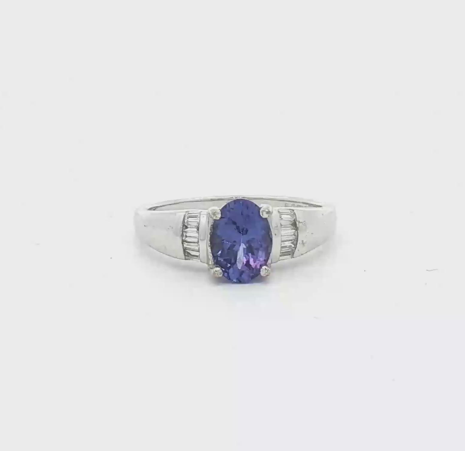 Pre Owned Tanzanite & Diamond Ring 18ct White Gold