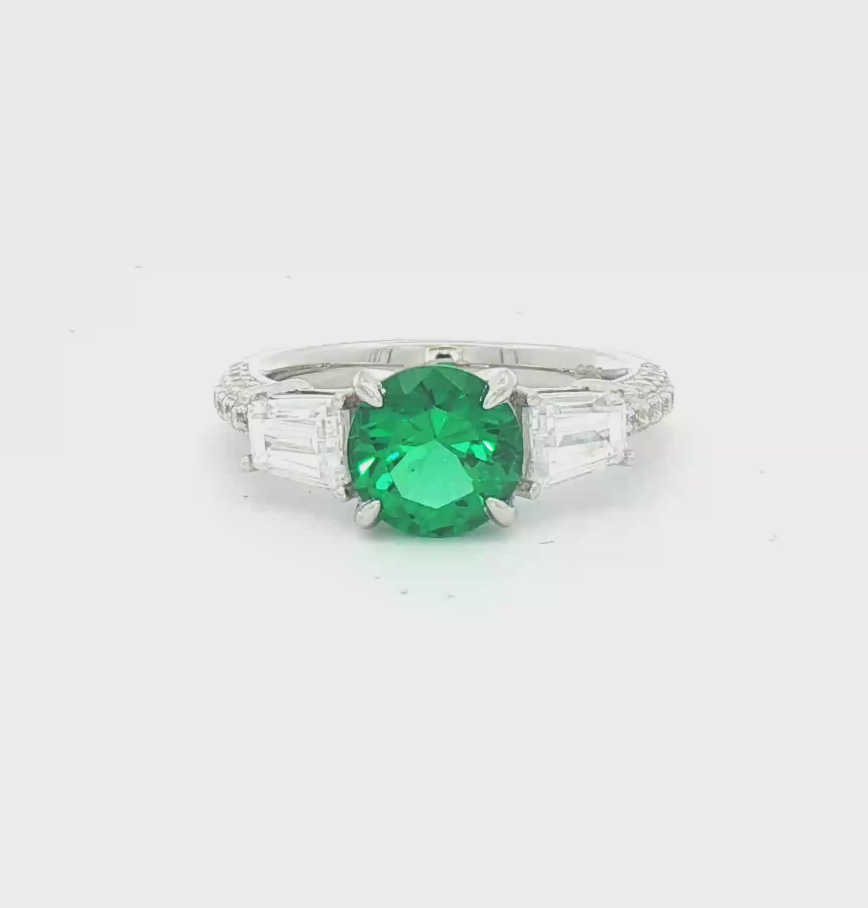 Silver Green CZ Trilogy Ring