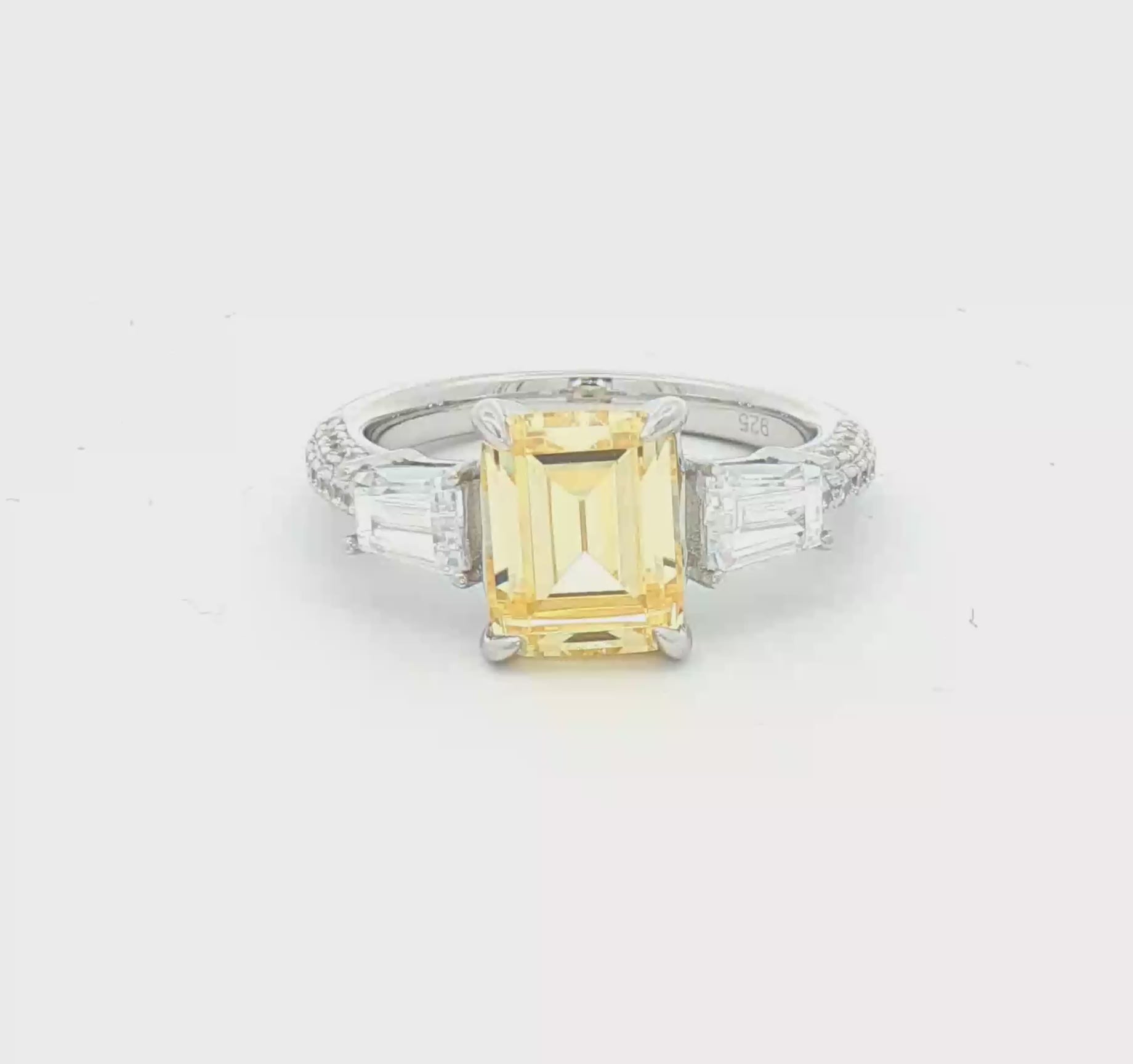 Silver Yellow CZ Trilogy Ring