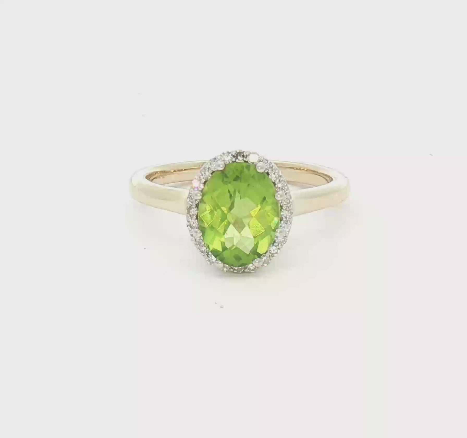 Peridot & Diamond Oval Halo Ring 9ct Gold