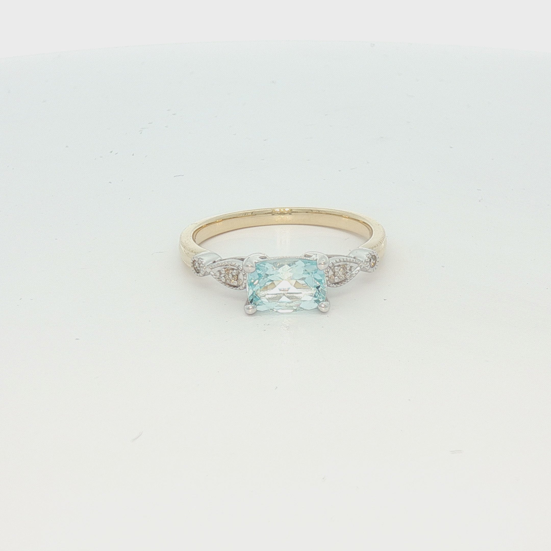 9ct Gold Cushion Aquamarine & Diamond Ring