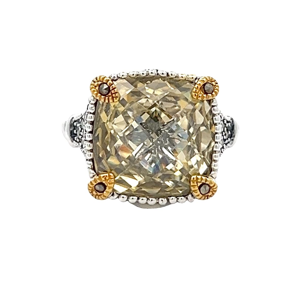 Silver Canary Yellow CZ Cushion Ring