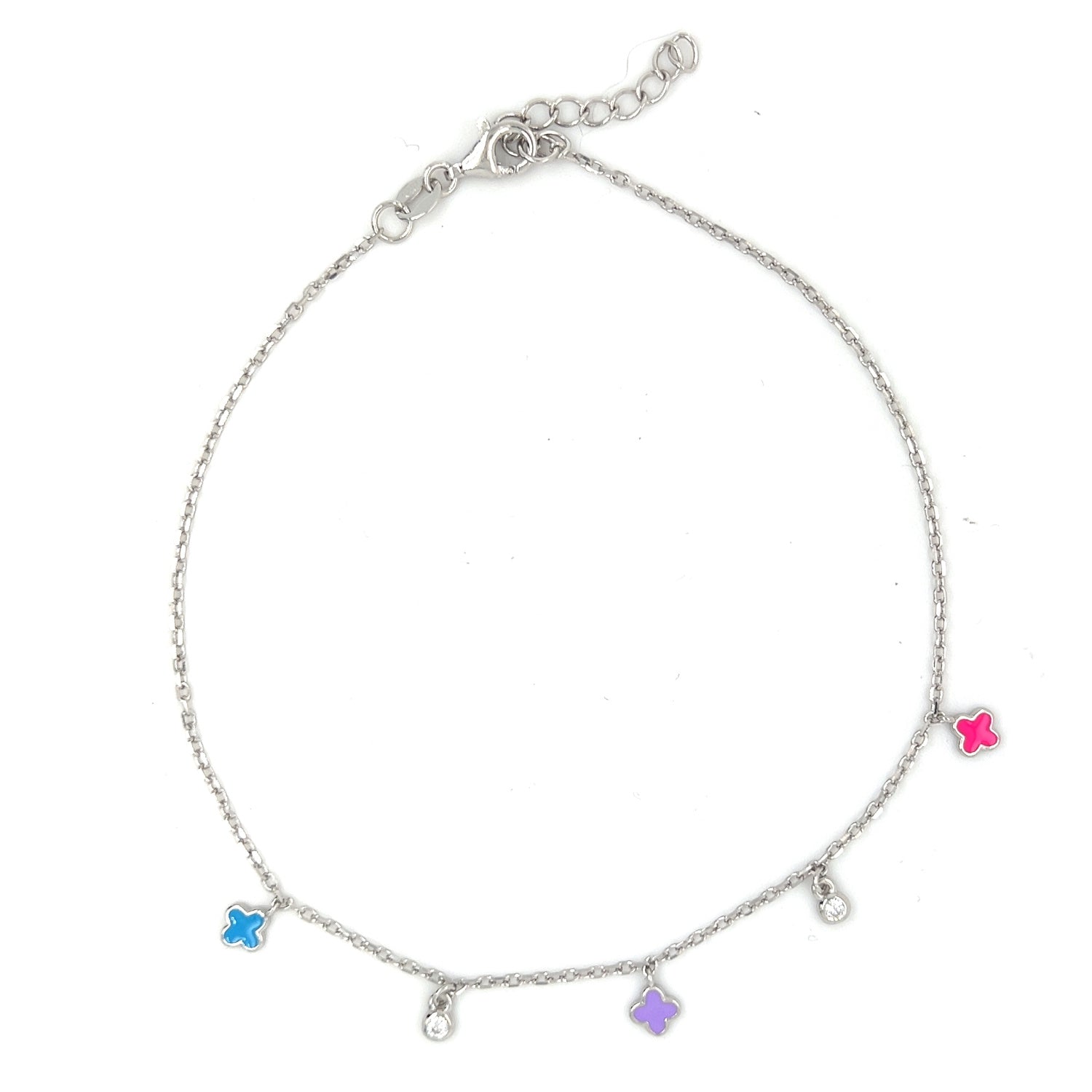 Sterling Silver Clover Droplet Anklet