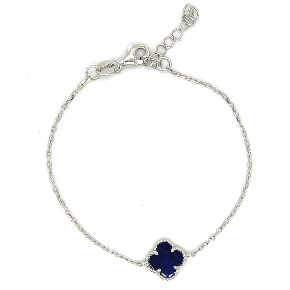 Sterling Silver Lapis Clover Bracelet