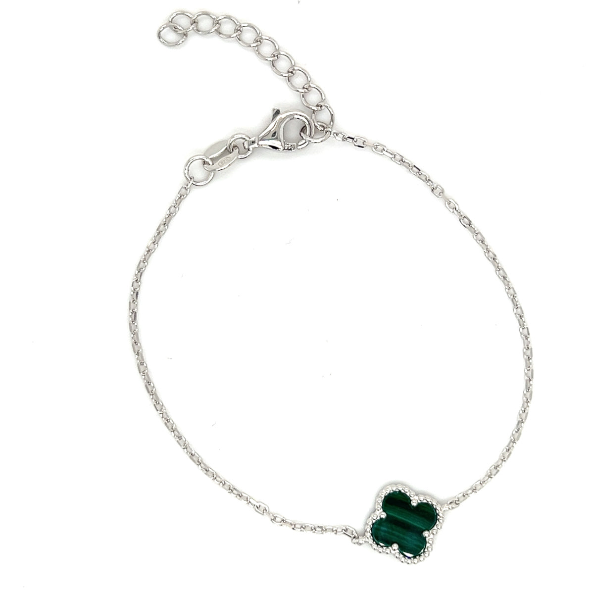 Sterling Silver Malachite Clover Bracelet
