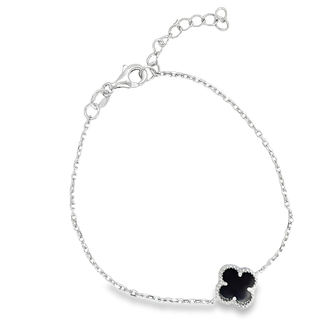 Sterling Silver Black Agate Clover Bracelet
