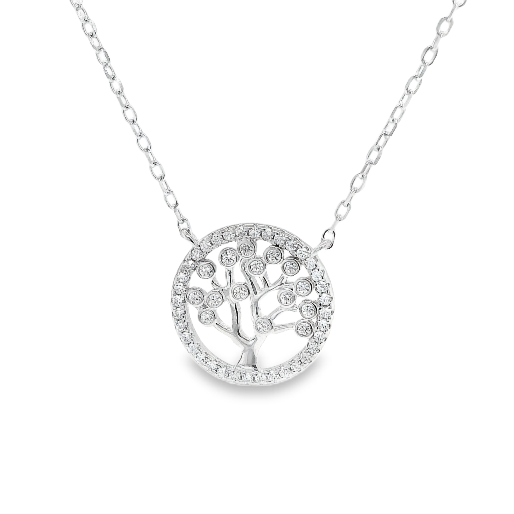 Sterling Silver CZ Tree of Life Necklace