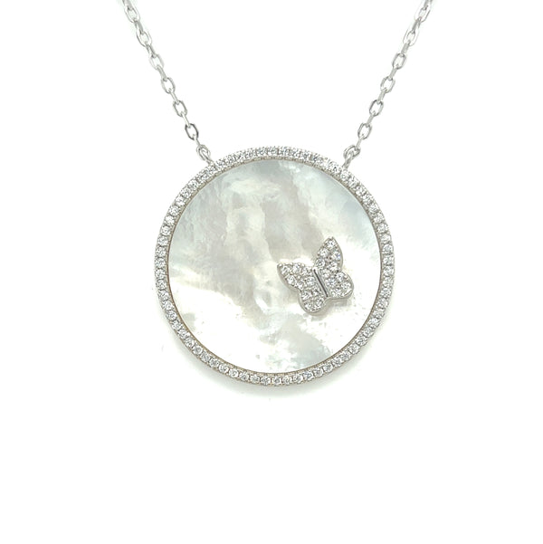 Silver CZ & Mother of Pearl Butterfly Necklace