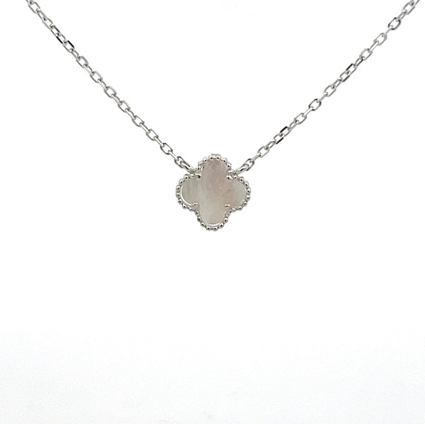 Silver CZ & Mother of Pearl Clover Necklace