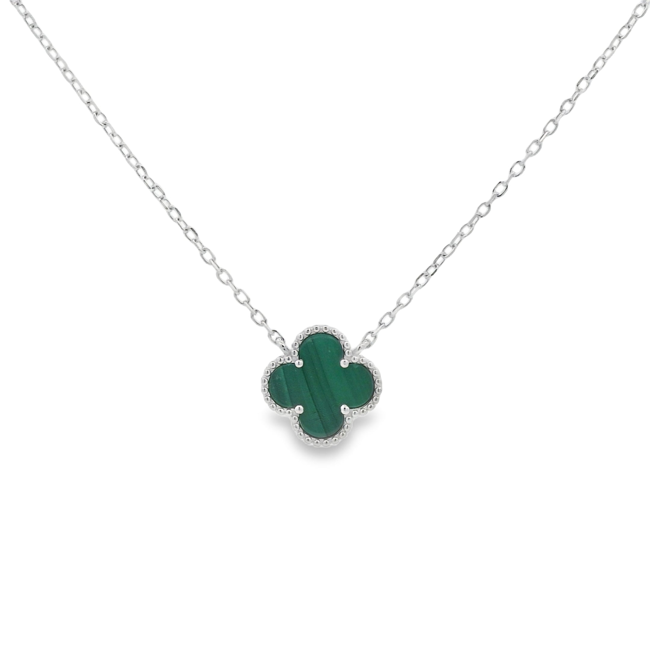 Silver Malachite Clover Necklace