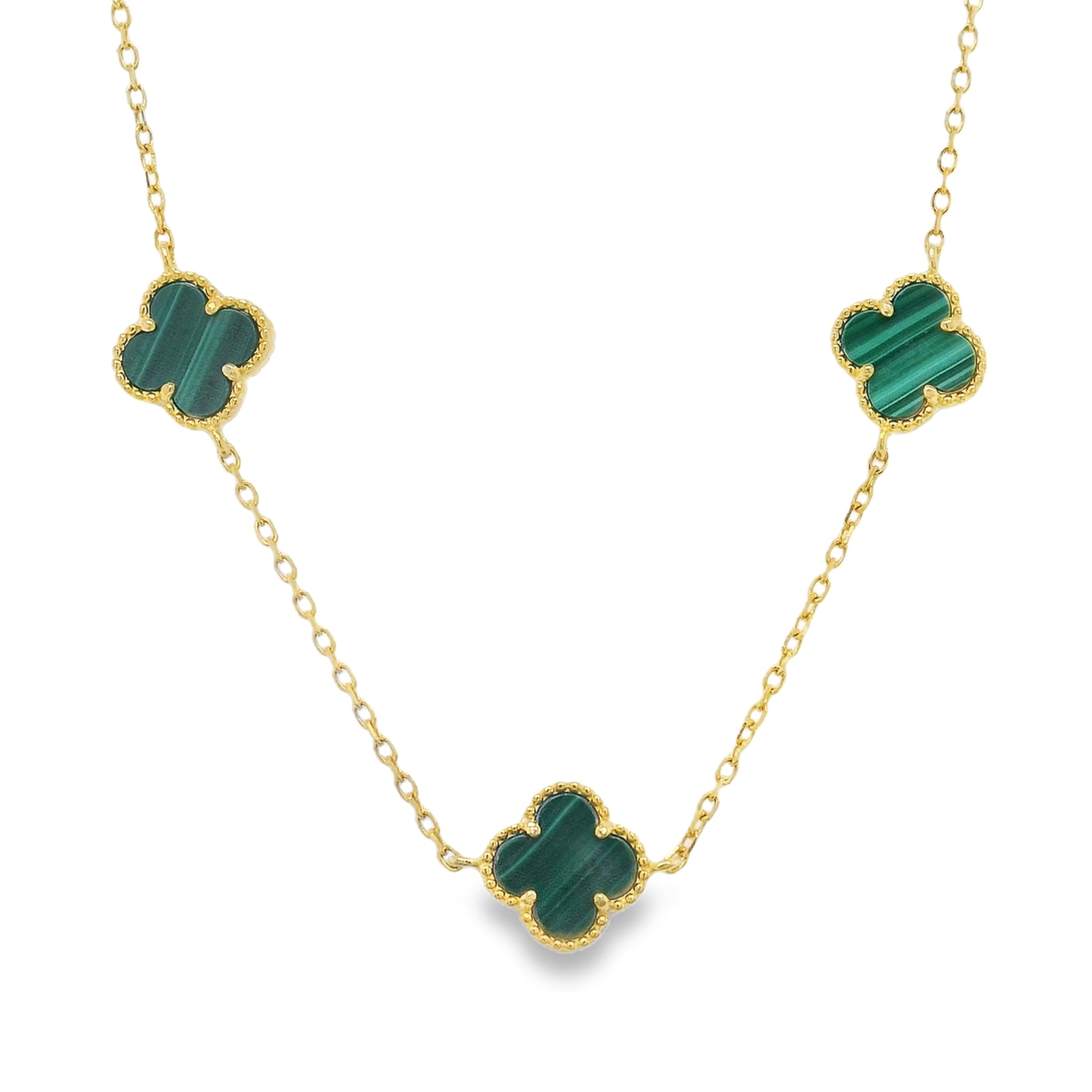 Silver Gold Plated Malachite Clover Necklace