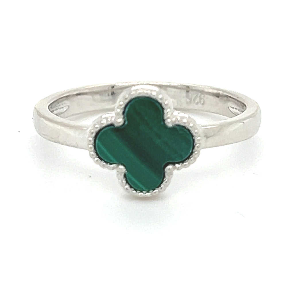 Silver Malachite Clover Ring